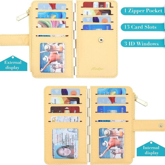 Women RFID Blocking Slim Wallet Bifold 13 Card Slots Zipper Coin Pocket - Picture 2 of 7